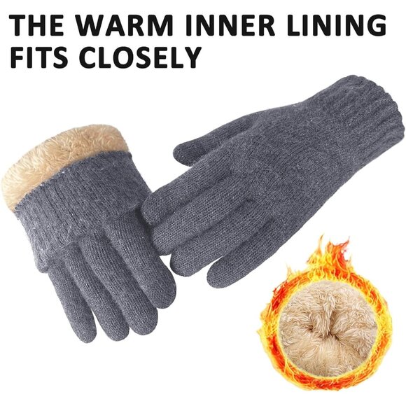 Men's Grey Winter Warm Fleece Lined Anti Slip Knit Touch Screen Gloves - Picture 3 of 6